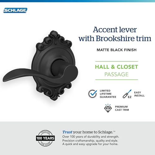Image of SCHLAGE Trim with SCHLAGE Hall and Closet Lever, Matte Black (F10 ACC 622 BRK)