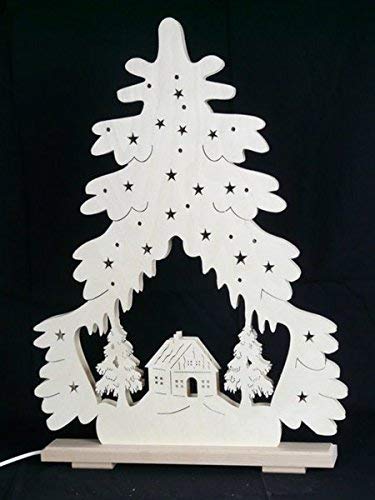 Chandelier sapin de Noël en bois avec maison d'hiver 36x43 cm