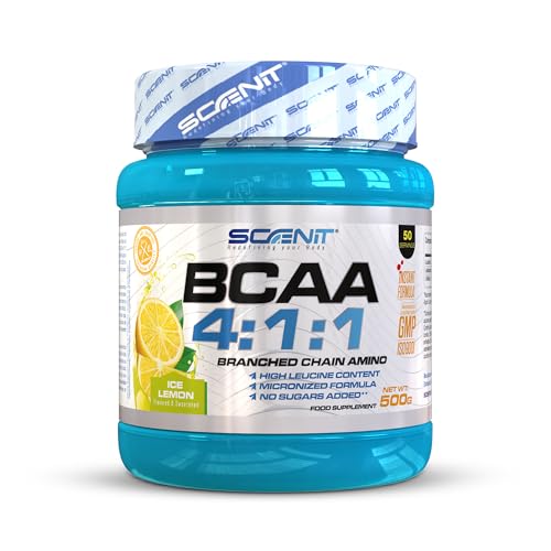 BCAA 4:1:1-500 g - Aminoácidos ramificados en polvo con sabor - BCAA en polvo con sabor - Leucina, isoleucina y valina 4:1:1 - Aminoácidos BCAA 4:1:1 en polvo con sabor (Limón)