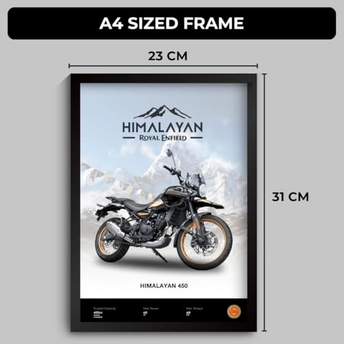 Image of Royal Enfield Himalayan Poster | Framed Poster of RE Himalayan 450 A4 Sized (31 x 23 cm) | Posters for Wall, Gift for Boys, Bullet Frame | Bike Frames | Bike Posters for Wall, Bedroom, Hostel (F 075)