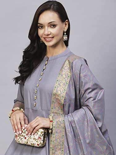 Image of ANNI DESIGNER Women Cotton Blend Solid Kurta With Pant & Dupatta