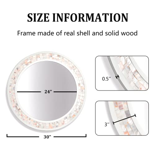 Tanmicoshomy Round Wall Mirror 30 Inch, White Circle Mirror Framed with