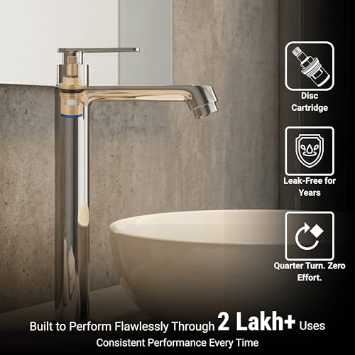 Image of GLOXY Premium Brass 30CM (12 INCH) High Neck Long Pillar Tap Chrome Finish with Stylish Nano Lever Combo Pack of 3 - Deck Mount Long Neck Faucet for Kitchen Sinks & Wash Basins - 10 Years Warranty