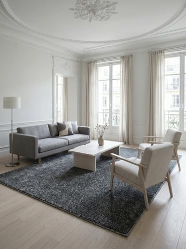 Tapis poils courts gris 200x290 grand tapis de salon uni et lavable