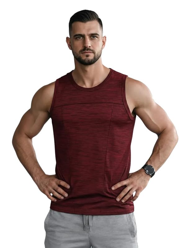 CHKOKKO Tank tops Sleeveless T-shirt for Men Dry Fit Vest Gym Wear Textured Pattern Stylish Round Neck Running Sando for Sports Workout Fitness & Casual or Beach Wear