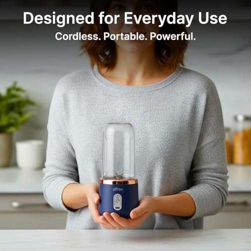 Image of pTron EaseMate Blender M1 Portable Electric Blender, Mini Personal Juicer, 6 Blades, Fruit Mixer with 2 Food Grade Jars, Type-C Fast Charging, Travel-friendly & Rechargeable Smoothie Maker (Blue)