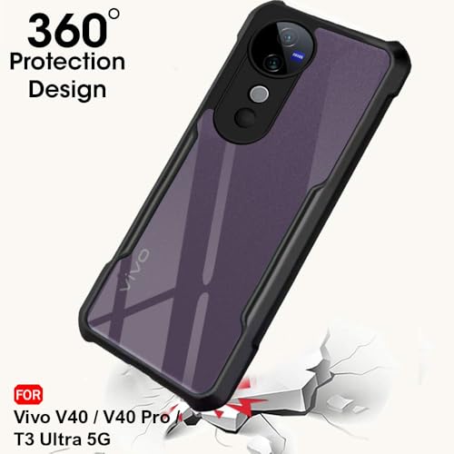 Image of TheGiftKart Shockproof Crystal Clear Back Cover Case for Vivo V40 / V40 Pro / T3 Ultra 5G | 360 Degree Protection | Hard Transparent Back Cover (PC & TPU, Black Bumper)
