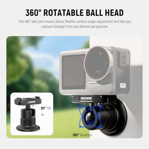 Image of NEEWER Magnetic Camera Mount Compatible with DJI Osmo 360 / Action 5 Pro / 4 /3, 360 Quick Release Ball Head Adapter Mount with 1 /4 inch Thread for POV Shots, Camera Cage, Selfie Stick, Tripod, AC013