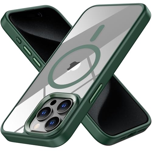 Coque iPhone 14 Pro Max compatible MagSafe transparente et verte