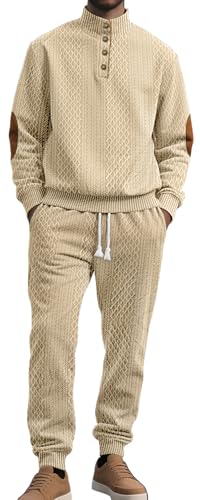 RIZUNTO Chándales para Hombre Conjuntos de Jogging de Cuello Alto Sudaderas con Capucha y Pantalones Deportivos Ropa de Gimnasio,(Conjuntos) Caqui,XXL