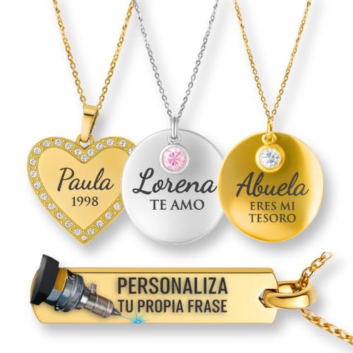 Collar Personalizado Mujer - Colgante Personalizado Mujer - Collar Nombre Personalizado - Regalo Cumpleaños - Collar Grabado - Regalo Amiga - Regalos Personalizados - Dia de la Madre - San Valentin
