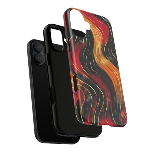 Coque iPhone 16 Plus motif abstrait ondulé rouge orange - Protection rigide mate - 3
