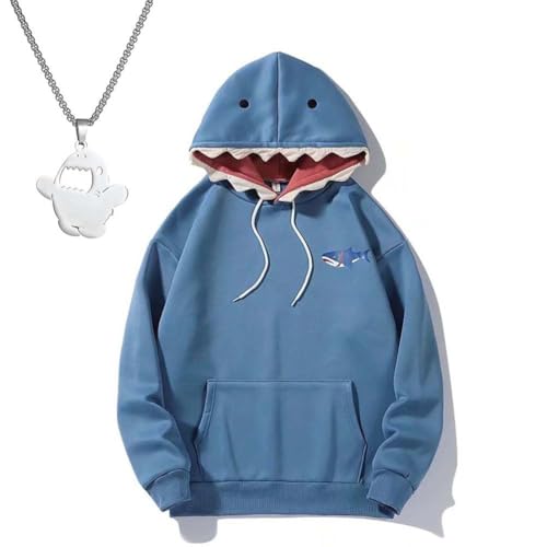 Kulikuemo Shark Graphic Hoodie Unisex Sweatshirt Soft Cotton Blend Pullover Casual Streetwear Cute Shark Hoodie for Teens Blue