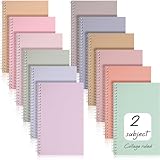 Teling 2 Subject Small Spiral Notebook College Ruled Notebook Operation Christmas Items Bulk 9-1/2 x 6 Inch Spiral Journal 100 Sheets Assorted Colors Easy Tear Line for Office(Fresh Color,12 Pcs)