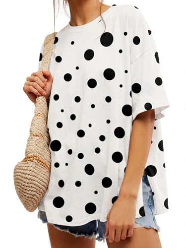 Image of Tankaneo Womens Oversized Tshirts Summer Casual Short Sleeve Crew Neck T Shirt Loose Fit Side Slit Tee Tops