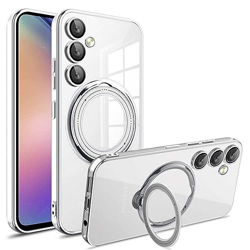 Coque transparente silicone Samsung S23 A54, étui de support d'anneau magnétique argenté
