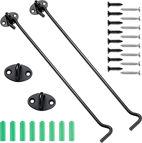 Juego de 2 ganchos de cabina negros, pestillos y pernos, cerradura de gancho de puerta Chonphan para puerta de granero, con tornillos de montaje y tubo de expansión, 12 pulgadas Cover
