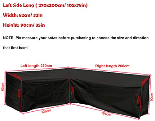 Patio Rattan Corner Sofa Covers Waterproof 420D Fabric L Shaped Garden Furniture Sectional Couch Protector Cover for Outdoor Indoor Veranda with Handle (Left Side Long ( 270x200cm/ 105x78in))