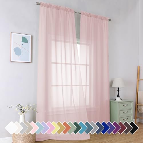 Image of Simplebrand Blush Sheer Curtains 96 Inches Long, Light Filtering Light Purple Rod Pocket Solid Color Window Sheer Curtain Panels, Elegant Curtains & Drapes for Living Room, Bedroom 2 Panels, 42 inch W