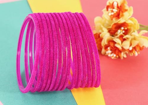 Image of NMII Glass Velvet Bangles Set For Women and Girls | Plain Glass Bangles | Velvet Chudi | Simple Bangles For Women | Stylish Glass Bangles- Set of 24