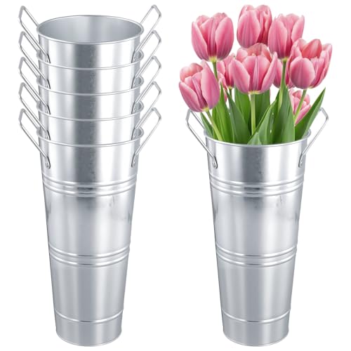 HEIYUET 6 Stück Metallvase Verzinkt, 23cm Hoch Verzinkte Blumeneimer...