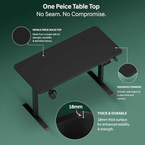 Image of Dr Luxur Stallion Electric Standing Desk | Height Adjustable 70-114cm | 80kg Load | 3 Memory Presets | Zero Wobble | Child Lock | Low Noise Motor | 5 Year Warranty (Black, 1200 * 600 mm)