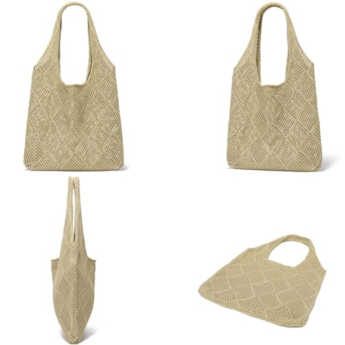 Image of CATMICOO Crochet Beach Bag Tote: Small Knit Bag Summer Shoulder Bag for Vacation