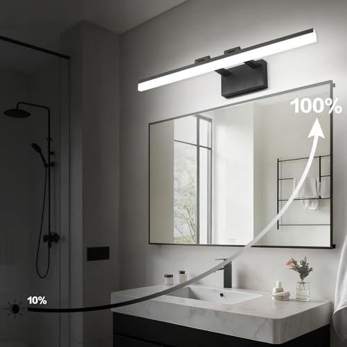 Image of SOLFART 31.5 Inch 5 Color Adjustable Vanity Lights Over Mirror Vanity Lighting Fixtures for Bath Matt Black Bathroom Light Fixtures Over Mirror Black Led Modern Light Bar 5CCT