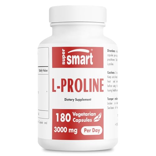 L-Proline 500 mg - Acide Aminé - Contribue à Renforcer les Ongles et les Cheveux - Aide à la Cicatrisation - Aide à la Synthèse Normale du Collagène - Vegan - Supersmart