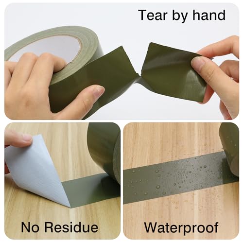 Image of Heavy Duty Duct Tape 2 Inch X 33 Yards, Multi Purpose Olive Green Army Green Duct Tape, No Residue, Waterproof and Tear by Hand - for Repairs, Industrial, Professional Use