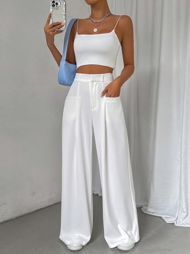 Image of Shasmi Women's Loose Mid Rise Solid, Pleated Trousers, Wide Leg Pocket Casual Long Korean Trousers Pant (146)