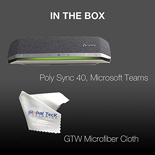 Poly Sync 40 Teams Usb-A & Usb-C Speakerphone - For Streaming Voice, Video, Distance Learning, Remote Work, School, Conferencing Apps - Zoom, Webex, Meet, Team, Global Teck Bundle Microfiber #TOP2