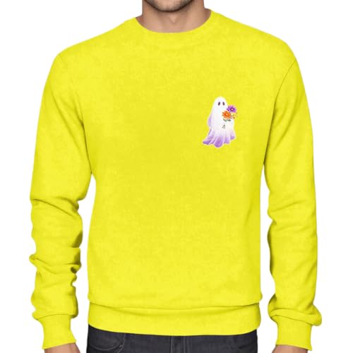 Mens Halloween Ghost Graphic Casual Lightweight Crewneck Sweatshirt Yellow - image 1