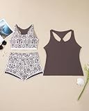 Bsubseach 3 sztuki tankini kostium kąpielowy dla kobiet, sportowy strój kąpielowy, modny tank top z biustonoszem sportowym, brązowy, S