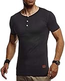 Leif Nelson Herren Sommer T-Shirt Rundhals Ausschnitt Slim Fit Baumwolle-Anteil Cooles Basic Männer T-Shirt Crew Neck Jungen Kurzarmshirt O-Neck Sweatshirt Kurzarm Lang LN8280 Schwarz Large