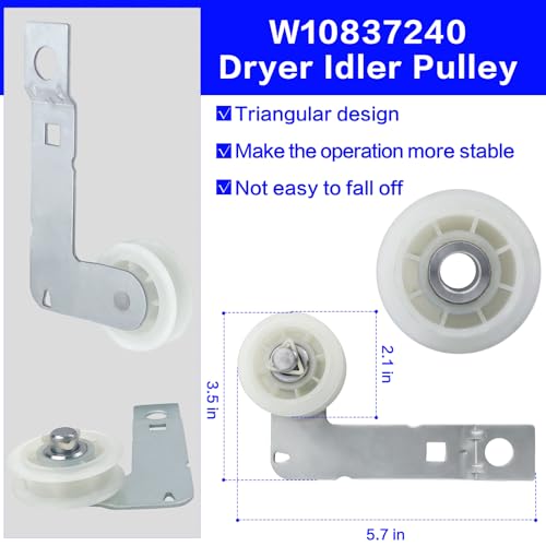 1 kit de peças de secadora 4392067 e secadores de polia intermediária W10837240 - incluindo 1 kit Wp