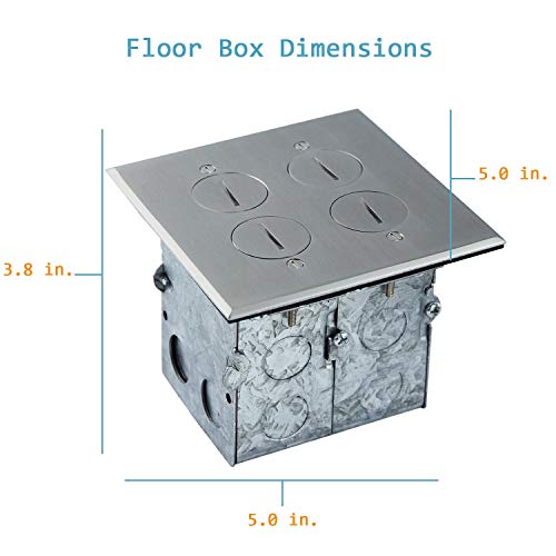 Enerlites Screw Cap Cover Floor Box Kit, 5” X 5” 2-Gang, 20A Tamper-Weather Resistant Receptacle Outlet, Keystone Ports, Watertight, Corrosive Resistant, Ul Listed, 975510-Ss-D, Stainless Steel #TOP5