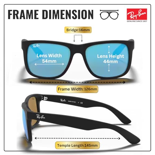 Image of Ray-Ban RB4165 JUSTIN COLOR MIX Square Shaped Sunglasses for Men with Official RAYBAN Eyewear Kit