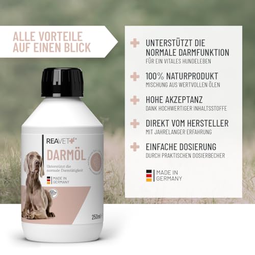 ReaVET Darmöl für Hunde 250ml I Verdauung, Darmflora I Sekundierend bei Verstopfung und Verdauungsproblemen, kein Remedium und Laxans
