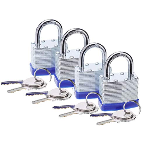 LEONES Laminated Steel Padlock 1-9/16-inch(40mm) with Hardened Short Shackle 2 Steel Keys 4packs - keyed Different LEONES Laminated Steel Padlock 1-9/16-inch(40mm) with Hardened Short Shackle 2 Steel Keys 4packs - keyed Different