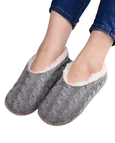 Womens Comfy&Warm Slipper Socks with Grippers House Socks(Gray,5-7.5)