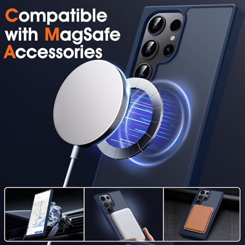 Image of Oterkin Magnetic for Samsung Galaxy S26 Ultra Case Matte, S26 Ultra Phone Case Compatible with MagSafe Frosted Translucent Shockproof Anti-Scratch Slim Fit Case Military Grade Protection (Dark Blue) | Matte, Compatible with MagSafe, Frosted Translucent, Shockproof Anti-Scratch Slim Fit, Military Grade Protection