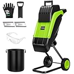 VIVOSUN 15Amp Electric Wood Chipper/Shredder with Wheels, Equipped with 50L Collection Bag, Additional Blades & Carbon Brushes, Cleaning Rod, Gloves & Goggles, Green