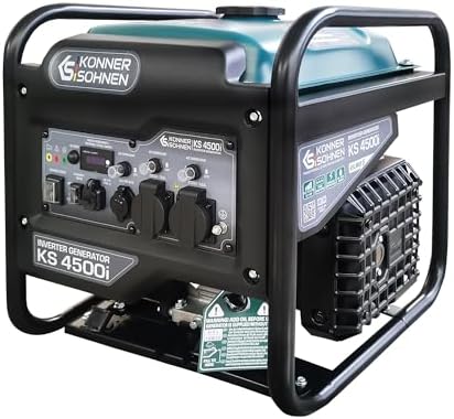 Generador inverter de gasolina K&S, potencia máx. 4500W, USB QC 3.0, Type-C, Eco-mode, pantalla LED, 4 tiempos, 12 V, 2×230 V tomas de corriente, Könner & Söhnen KS 4500i