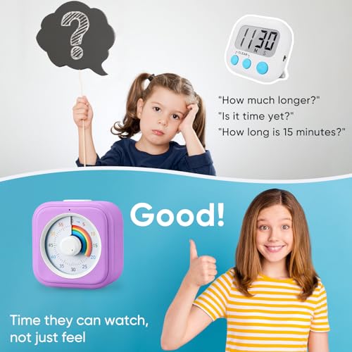 Image of Rainbow Visual Timer for Kids with 60 Minute Silent Mode | Countdown Clock with Color Disk, Time Management Tool for ADHD, Classroom, Kitchen, Office, Study, Pomodoro