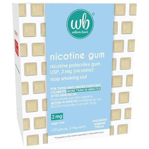 Wellness Basics - 2mg Uncoated Nicotine Gum (Original Flavor - 170 Count) Stop-Smoking Aid - Reduces Withdrawal Symptoms Cover