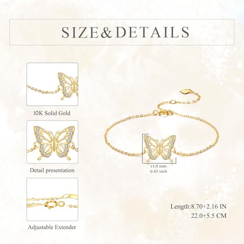 Image of DOVRAN 9K /10K /14K Gold Butterfly /Dragonfly /Hummingbird Bracelet for Women Real Yellow Gold Animal Bracelet Jewelry Birthday Gifts for Mom Wife