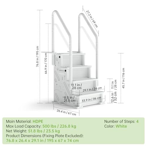 Image of Real Relax 4-Step Swimming Pool Ladder, Adjustable Handrails, All White