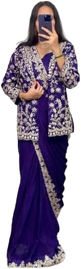 infabzon Ready To Wear Saree & Koti Set For Women Bollywood Style Chinon Silk Fabric On Embrodery Sequance Cording Work