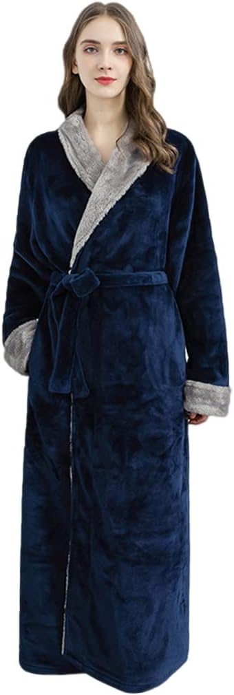 KITCISSL Autumn/Winter Warm Bathrobe for Women and Men, Pajamas Women's Sleepwear Nightgown Loungewear(Blue,Women M)